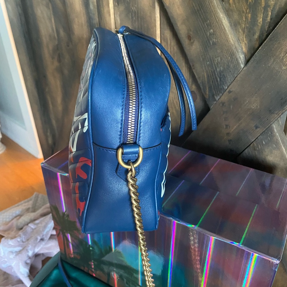 TRADED😍Gucci Rare GG Marking ghost Crossbody Chain Leather Bag Navy - Picture 8 of 14